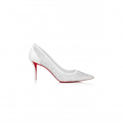 CHRISTIAN LOUBOUTIN APOSTROPHA MESH STRASS 80 MM PUMPS-STRASS MESH AND NAPPA LEATHER-BIANCO-WOMEN 3240170W610